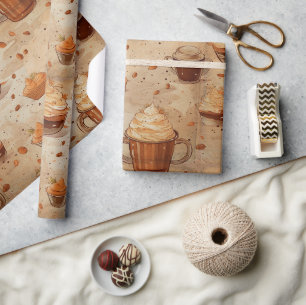 Papel De Presente Mais Coffee Watercolor Vintage Russo No3