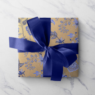 Papel De Presente Mais foxier Dourado oriental delicado Dourado azul