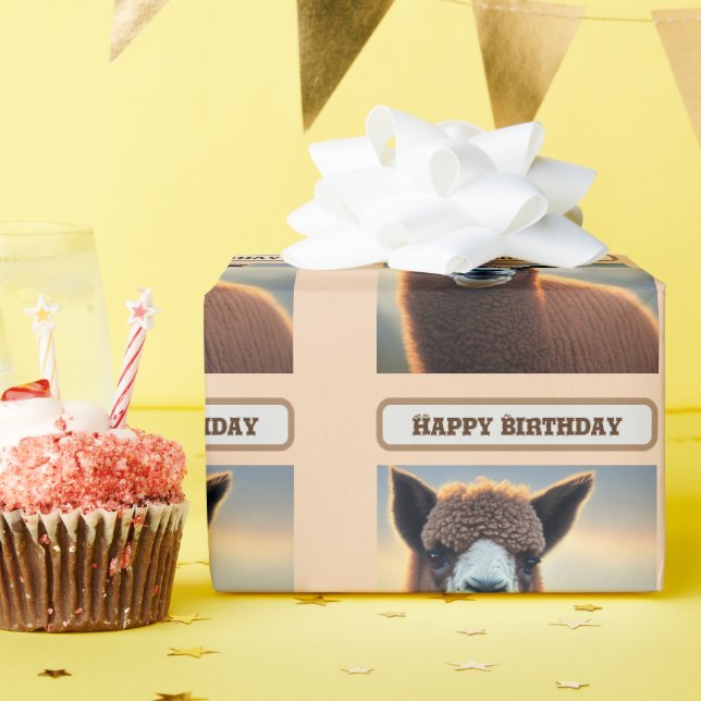 Papel De Presente "Majestade Fofa: O Grande Alpaca Castanho Lanoso" (Festa de aniversário)