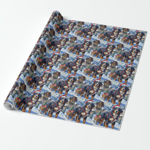 Papel De Presente Majestoso Cão de Montanha Bernês Natal Alpino