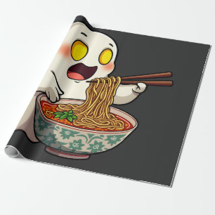 Papel De Presente Malandro Halloween Pastel Kawaii Ghost Eating Rame