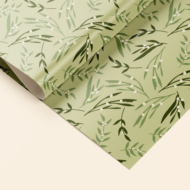 Papel De Presente Malditos ramos. (Gift wrap with a botanical touch with mistletoe branches.)