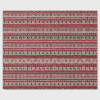 Papel De Presente Malha de Natal Vermelho e Creme Fair Isle