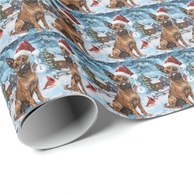 Papel De Presente Malinoi Belga Cão Inverno Wonderland Natal (Ponta do rolo)