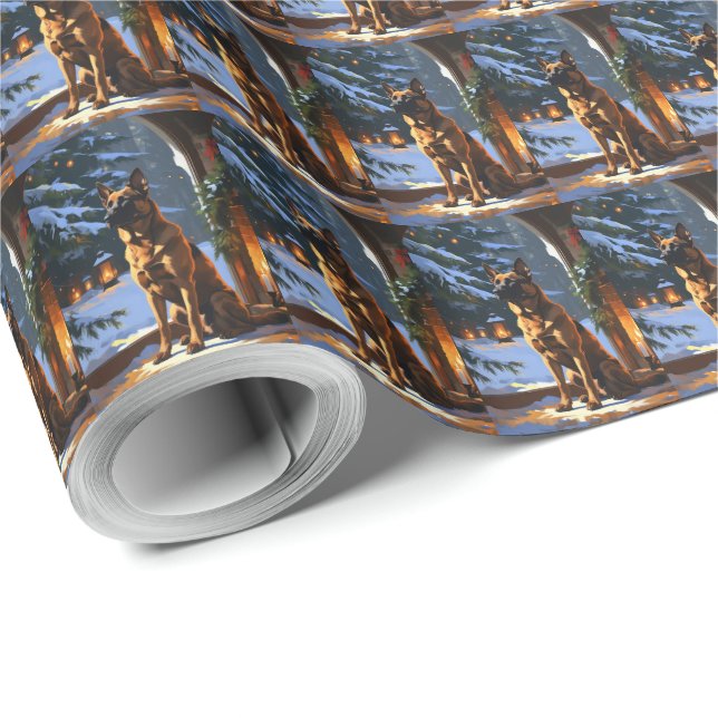 Papel De Presente Malinois Belga com Luzes de Natal Férias  (Ponta do rolo)