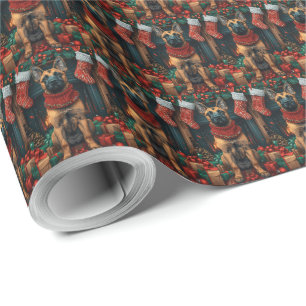 Papel De Presente Malinois Belga com Presentes de Natal Lareira
