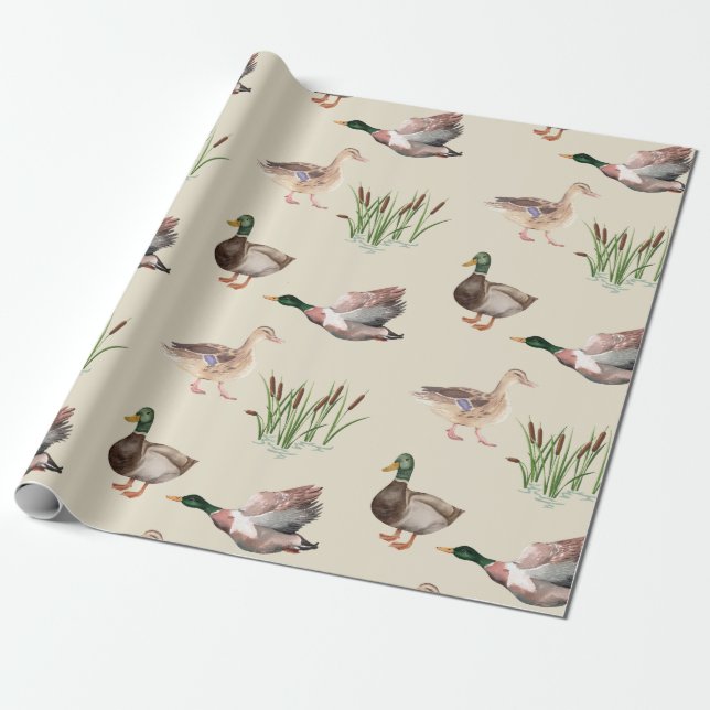 Papel De Presente Mallard Duck Drake e Hen Wraptor Paper (Desenrolado)