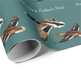 Papel De Presente Mallard Ducks em Teal de Voo