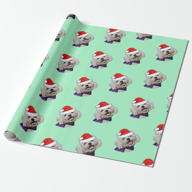 Papel De Presente Maltês com Santa Hat (Desenrolado)