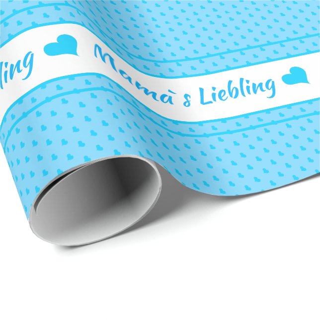 Papel De Presente Mama`s Liebling blau mit Herzen (Ponta do rolo)