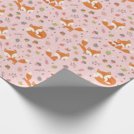 Papel De Presente Mamãe e filhote de raposa fofos de outono em rosa 