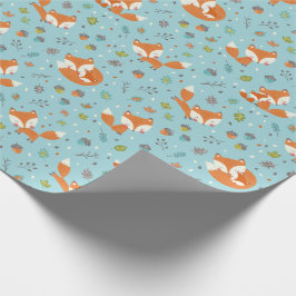 Papel De Presente Mamãe outono fofa e raposa bebê em azul