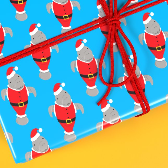 Papel De Presente Manatee Papais noeis de roupa animal Novidade Nata (Get this fun Manatee Santa wrapping paper for your Christmas holiday!)