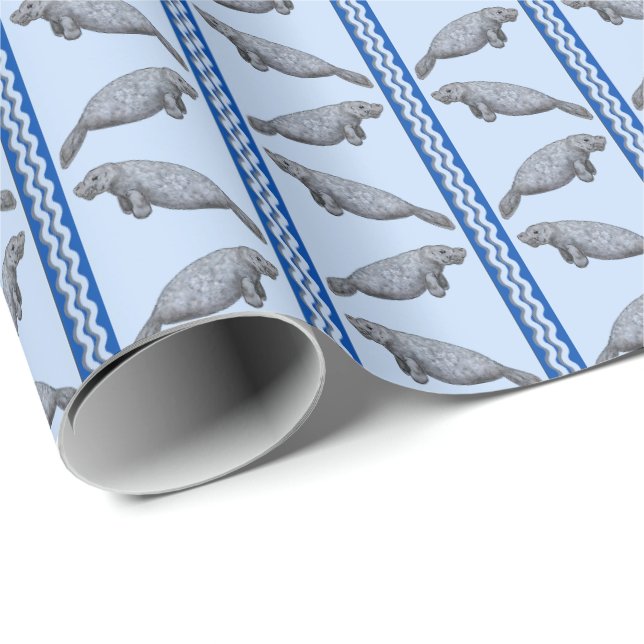 Papel De Presente Manatee Stripe Wrapping Paper (Ponta do rolo)