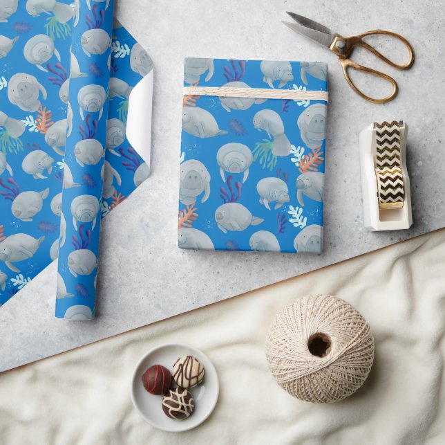 Papel De Presente Manatins Bonitos Com Padrão De Bolhas (Artesanato)