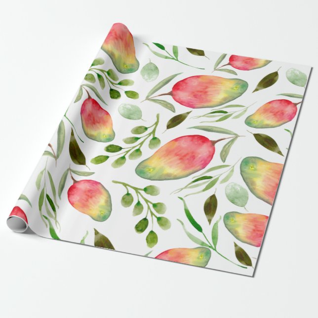 Papel De Presente Manchas de Aquarela | Padrão | FRUTA (Desenrolado)