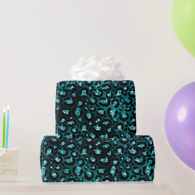 Papel De Presente Manchas de leopardo com degrade de azul-petróleo e (Presentes para festas)