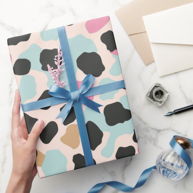 Papel De Presente Manchas de leopardo pastel azul rosado (Presentear)
