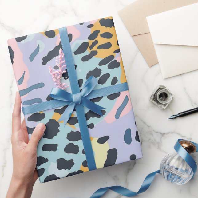 Papel De Presente Manchas de Leopardo Pastel Bronze Azul (Presentear)