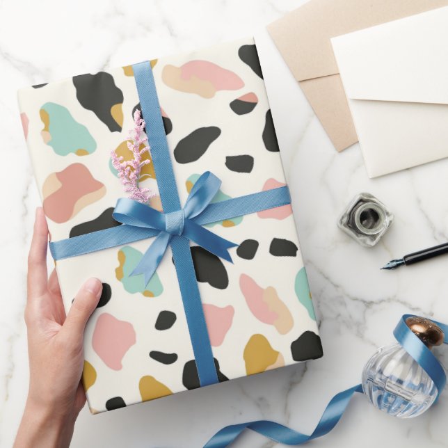 Papel De Presente Manchas de Leopardo Pastel Dourado Azul (Presentear)