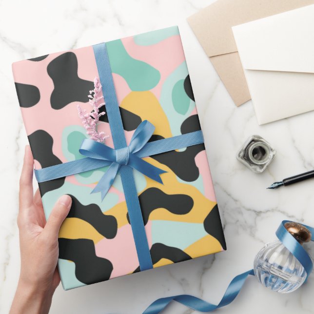 Papel De Presente Manchas de leopardo pastel rosa Doodle (Presentear)