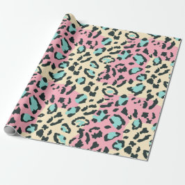 Papel De Presente Manchas de Leopardo Rosa Pastel Retro