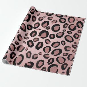 Papel De Presente Manchas de Onça Leopardo Pintadas de Rosa e Preto