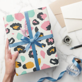 Papel De Presente Manchas-Leopardo de Pastel Rosa Safari