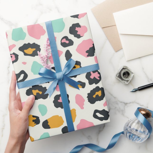 Papel De Presente Manchas-Leopardo de Pastel Rosa Safari (Presentear)