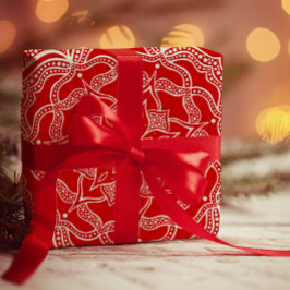 Papel De Presente Mandala Art Boho Chic Elegante Natal Vermelho Bran