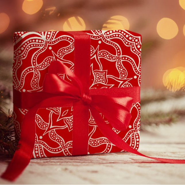 Papel De Presente Mandala Art Boho Chic Elegante Natal Vermelho Bran (Criador carregado)