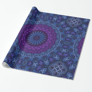 Papel De Presente Mandala Azul Profundo e Roxo