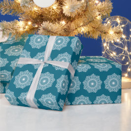 Papel De Presente Mandala Branco em Fundo Azul