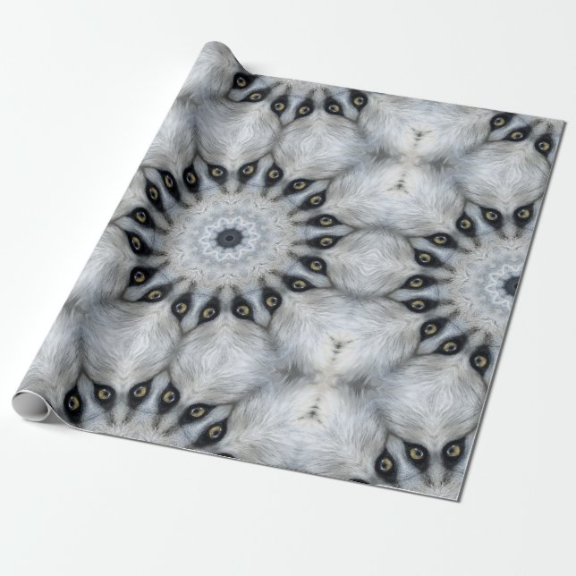Papel De Presente Mandala de Lobo Olhos Ferozes e Simetria Peluda (Desenrolado)