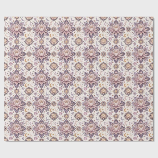 Papel De Presente Mandala de Lótus Celestial com Desenho Espiritual (Aberto)
