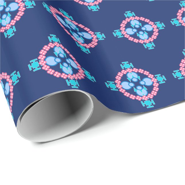 Papel De Presente Mandala de quatro pontos, Indigo Azul, Turquesa e  (Ponta do rolo)