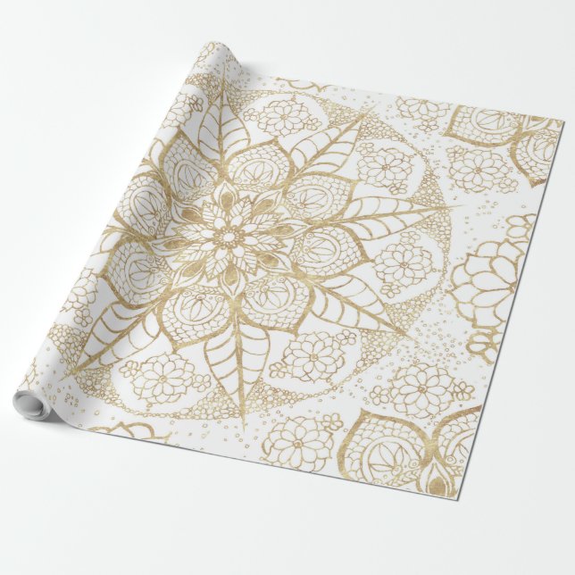 Papel De Presente Mandala dourada tirada do boho mão à moda (Desenrolado)