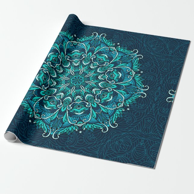 Papel De Presente Mandala étnica azul. Cópia de rasto (Desenrolado)