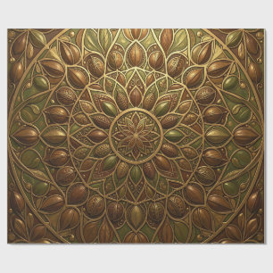 Papel De Presente Mandala Floral Embutida Bronze Dourado Ornamentado