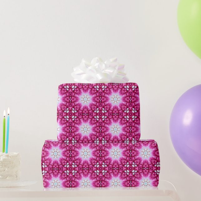 Papel De Presente Mandala Fractal Rosa - impressão floral (Presentes para festas)