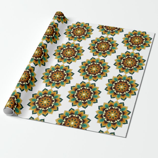 Papel De Presente Mandala Padrão 02 em amarelo e em tom (Desenrolado)
