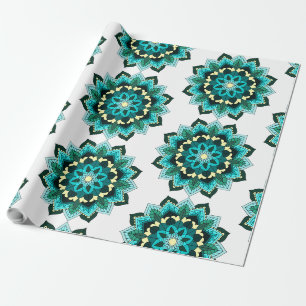 Papel De Presente Mandala Padrão 02 em aqua