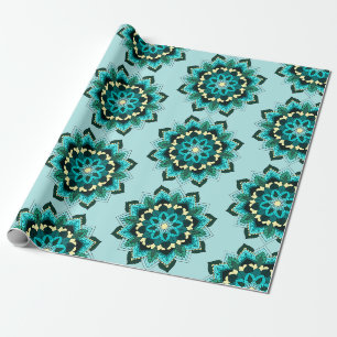 Papel De Presente Mandala Padrão 02 em aqua