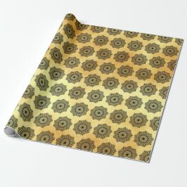 Papel De Presente Mandalá Preto em Fundo Dourado Suave