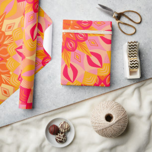 Papel De Presente Mandala Sobreposta Laranja Rosa Amarelo