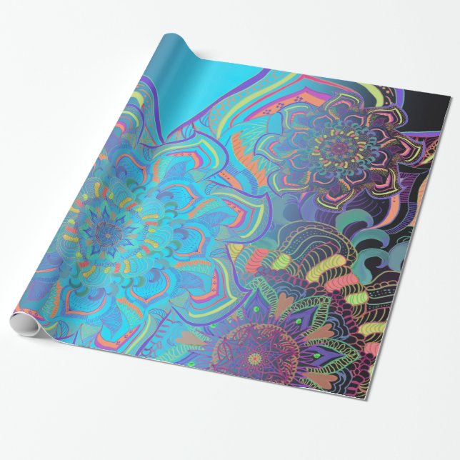 Papel De Presente Mandala Três Camadas em azul (Desenrolado)