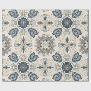 Papel De Presente Mandalas Florais Boho Índigo