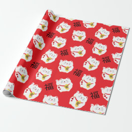 Papel De Presente Maneki Neko Good Fortune Gato