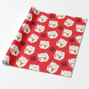 Papel De Presente Maneki Neko Good Fortune Gato