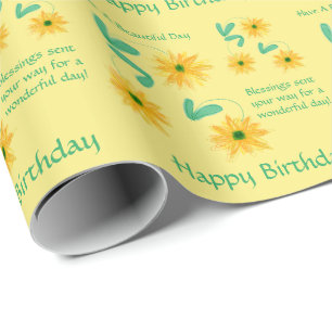 Papel De Presente Manteiga Yellow Floral Art Birthday Wrapt